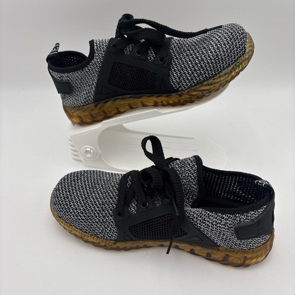 Sleek Black and Gray Slip-On‎ Sneakers with Sock-Like Collar